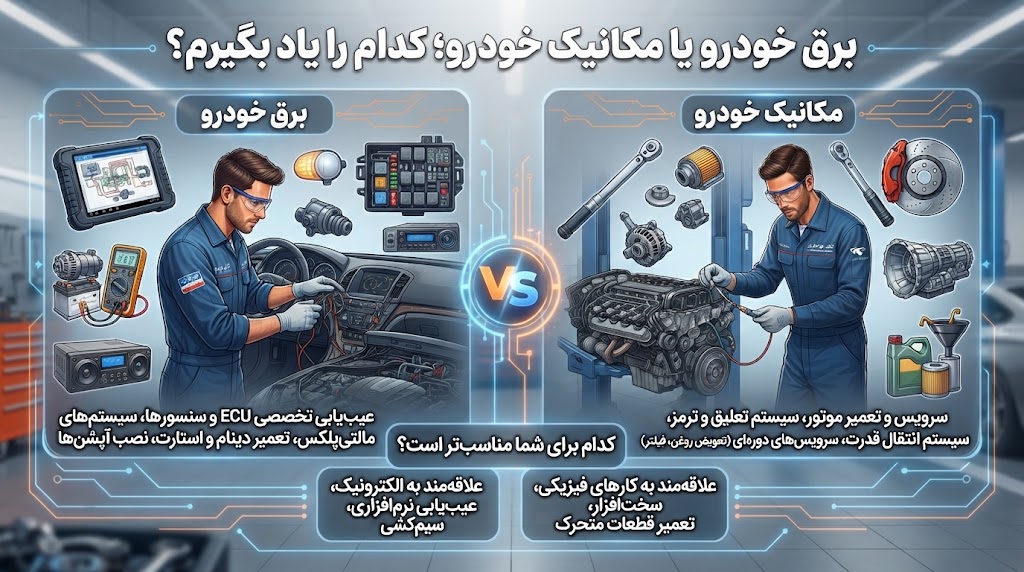 برق خودرو یا مکانیک؛ کدام را یاد بگیرم؟
